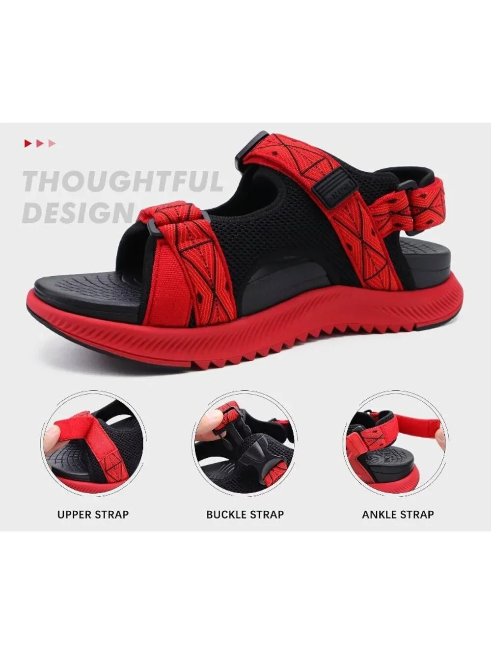 Men's Red Arch Support Mesh Athletic Thick Rubber Soles Hiking Sandal Shoes